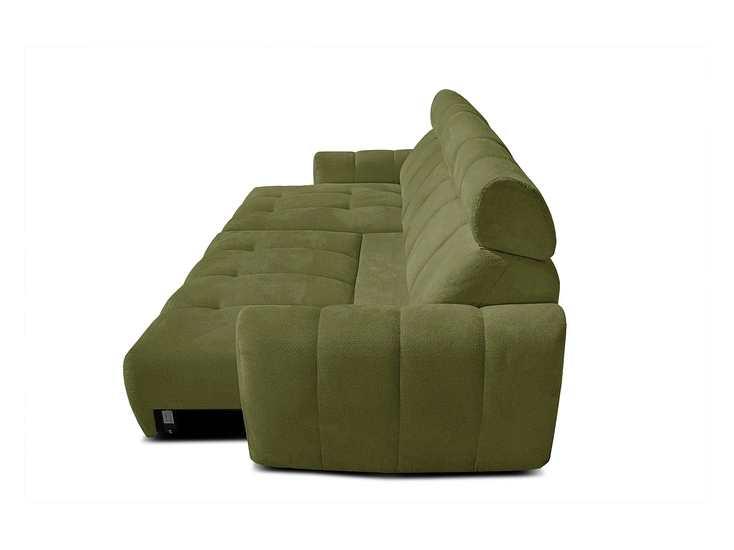 KIMI 3-Sitzer-Ecksofa, links, ausziehbarer Sitz, verstellbare Kopfstützen, olivgrün