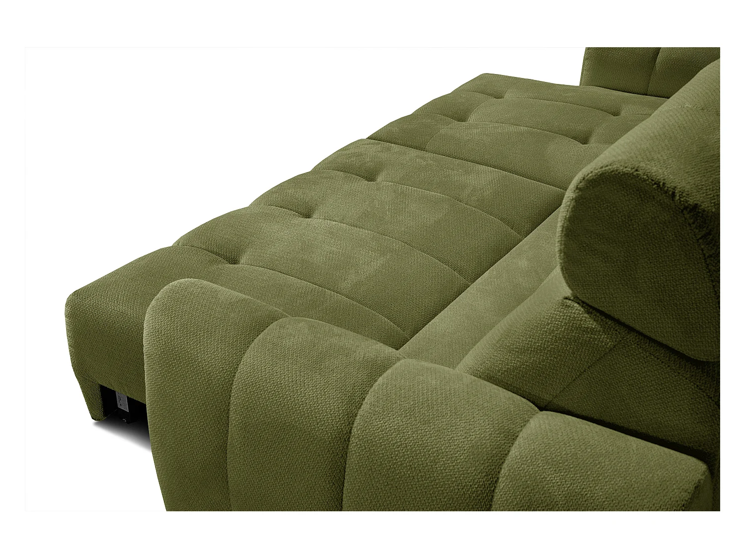 KIMI 3-Sitzer-Ecksofa, links, ausziehbarer Sitz, verstellbare Kopfstützen, olivgrün