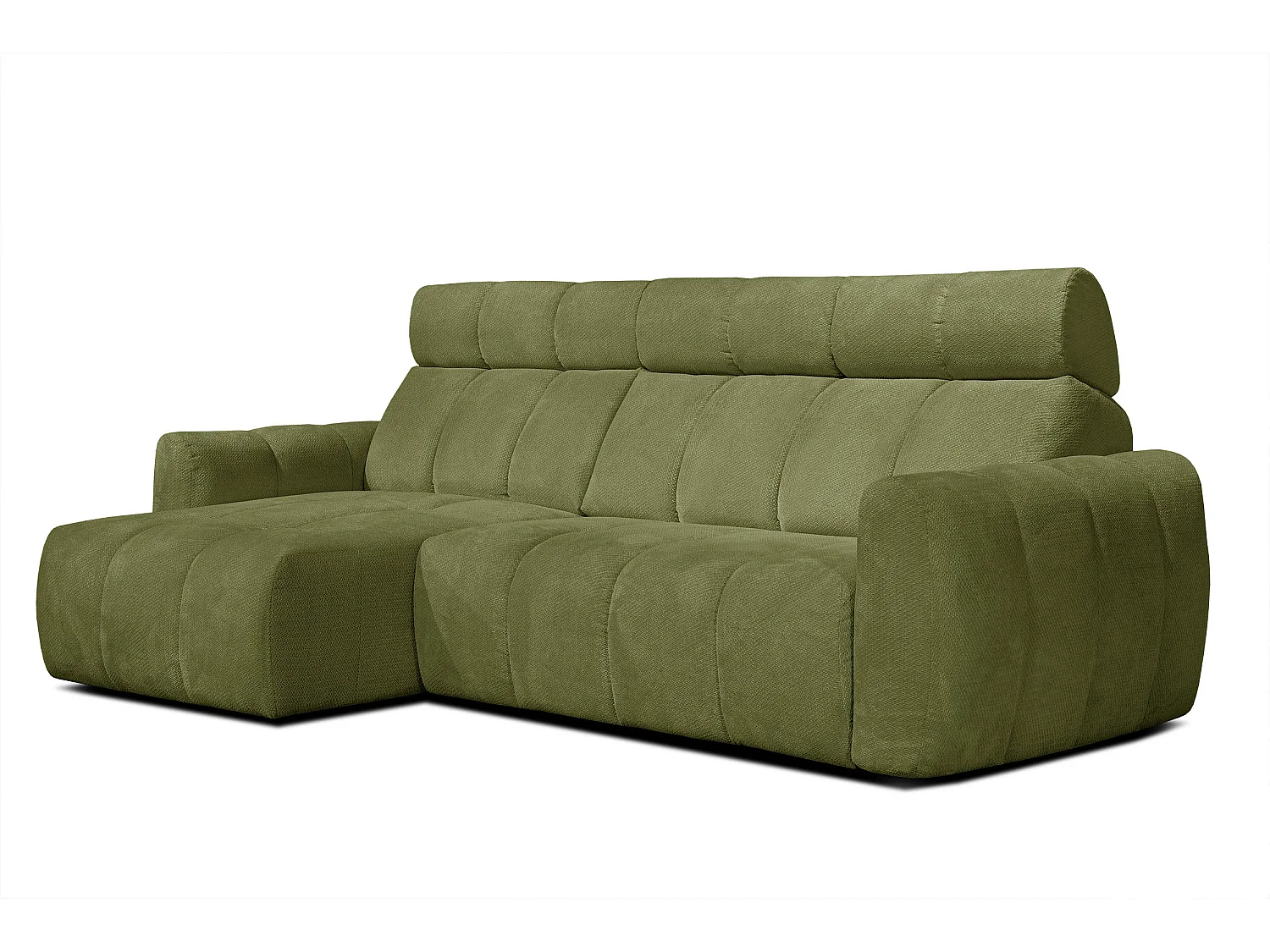 KIMI 3-Sitzer-Ecksofa, links, ausziehbarer Sitz, verstellbare Kopfstützen, olivgrün