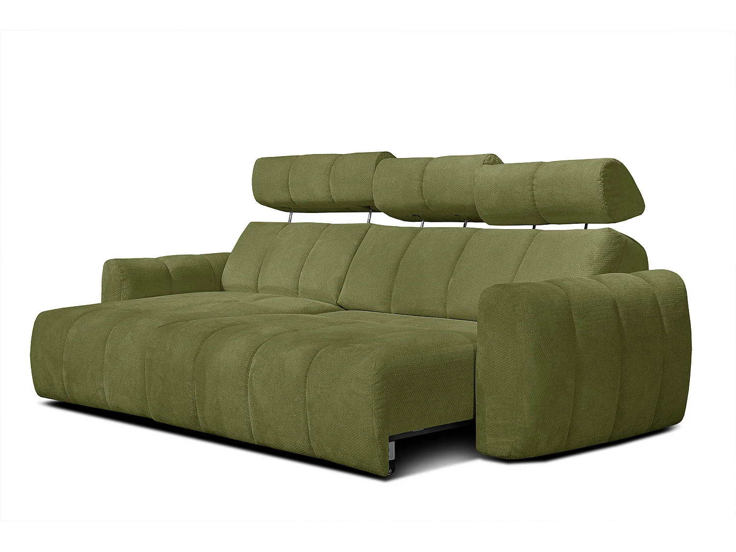 KIMI 3-Sitzer-Ecksofa, links, ausziehbarer Sitz, verstellbare Kopfstützen, olivgrün