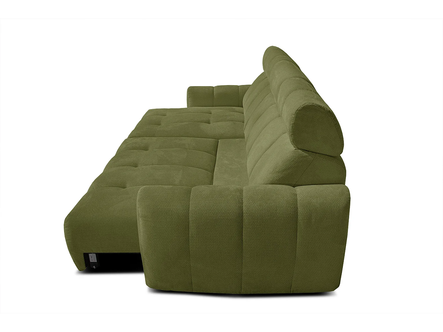 KIMI 3-Sitzer-Ecksofa, links, ausziehbarer Sitz, verstellbare Kopfstützen, olivgrün