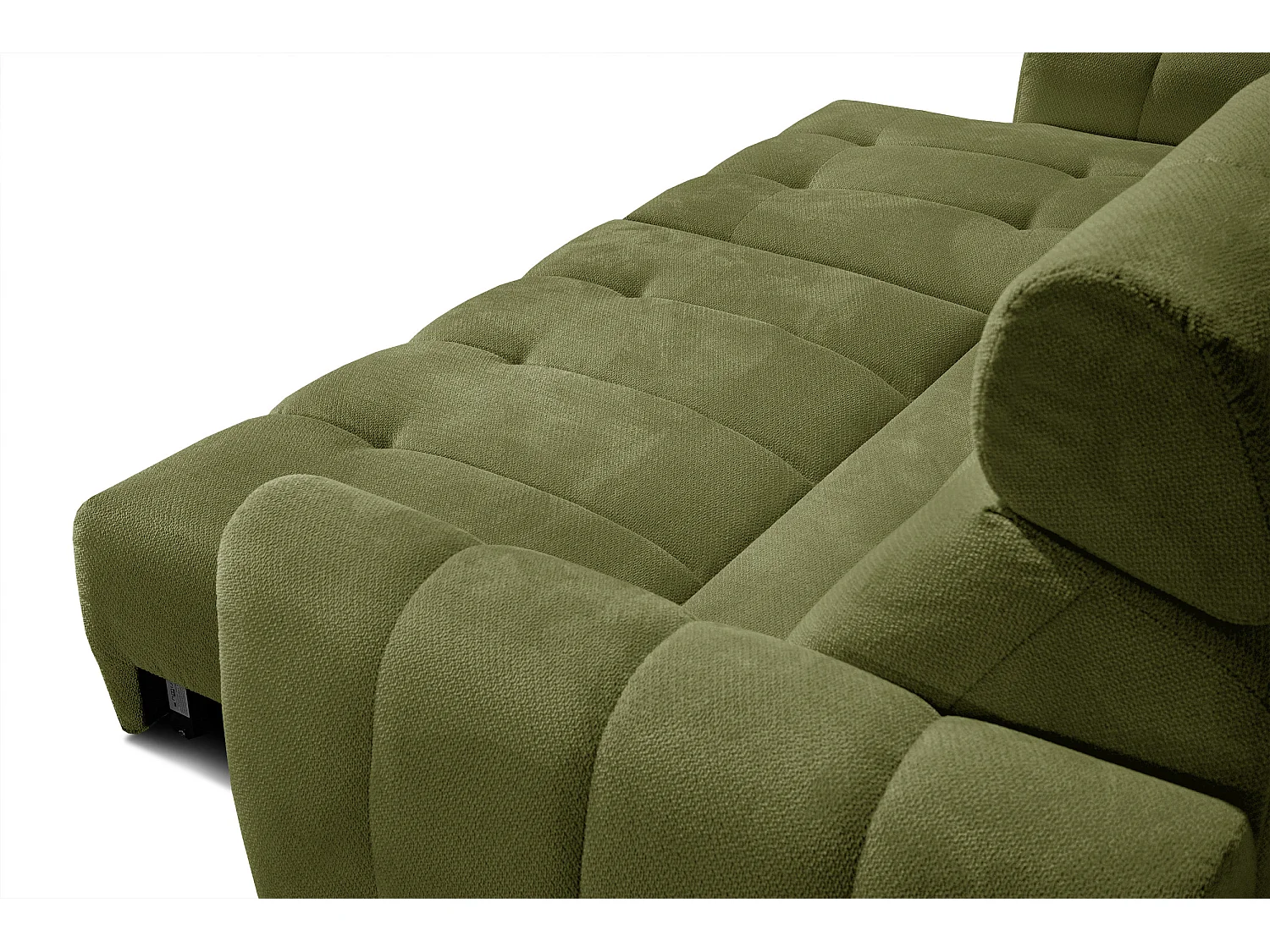 KIMI 3-Sitzer-Ecksofa, links, ausziehbarer Sitz, verstellbare Kopfstützen, olivgrün