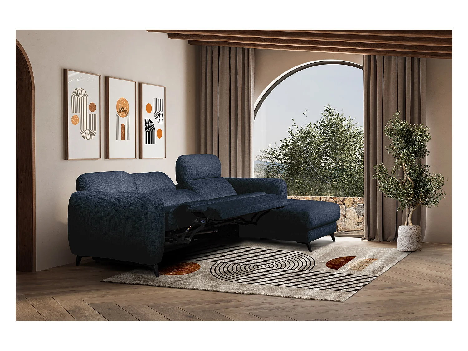 SVEN 3-Sitzer-Ecksofa, 1 Relax XL verstellbare Kopfstützen, navy blue