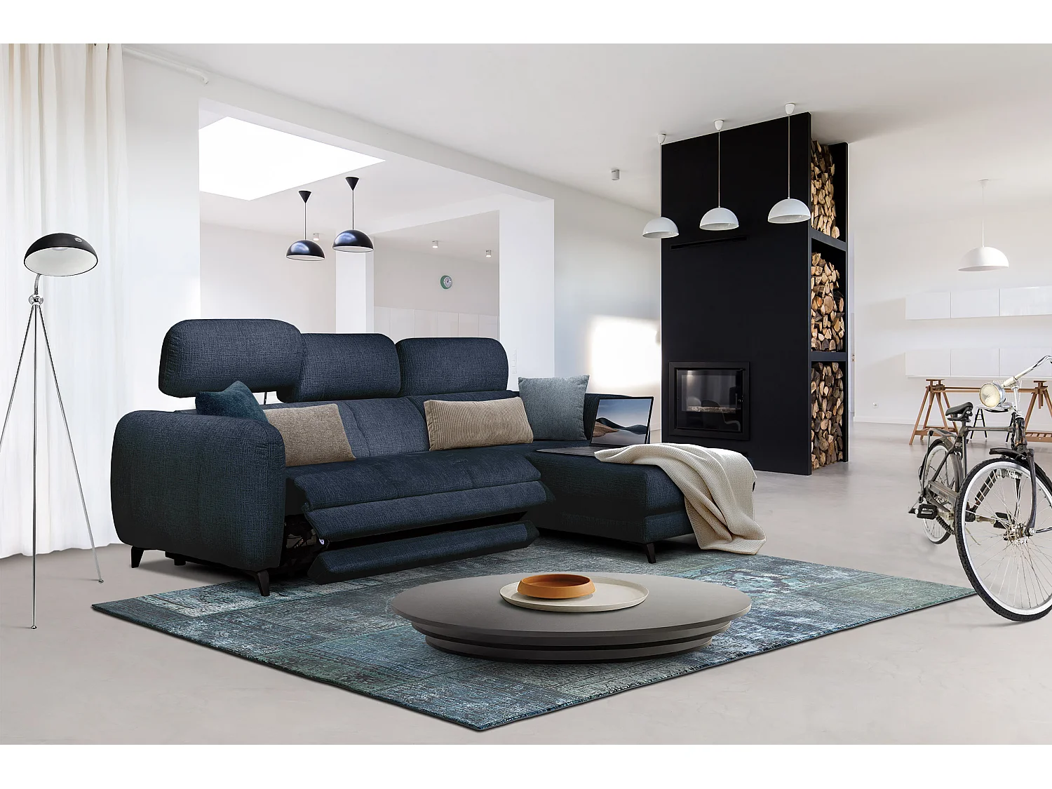 SVEN 3-Sitzer-Ecksofa, 1 Relax XL verstellbare Kopfstützen, navy blue