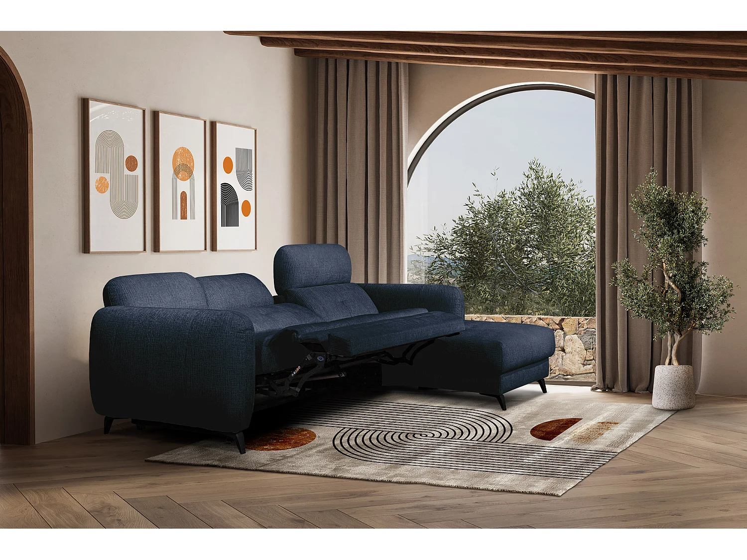 SVEN 3-Sitzer-Ecksofa, 1 Relax XL verstellbare Kopfstützen, navy blue