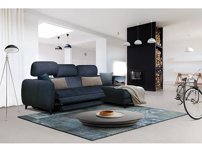 SVEN 3-Sitzer-Ecksofa, 1 Relax XL verstellbare Kopfstützen, navy blue