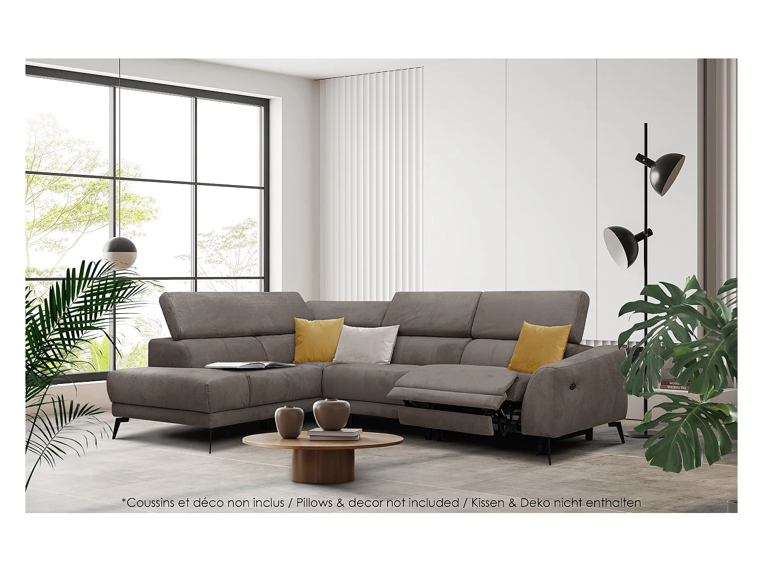 LARS 5-Sitzer-Ecksofa, 1 Relax, verstellbare Kopfstützen, taupe