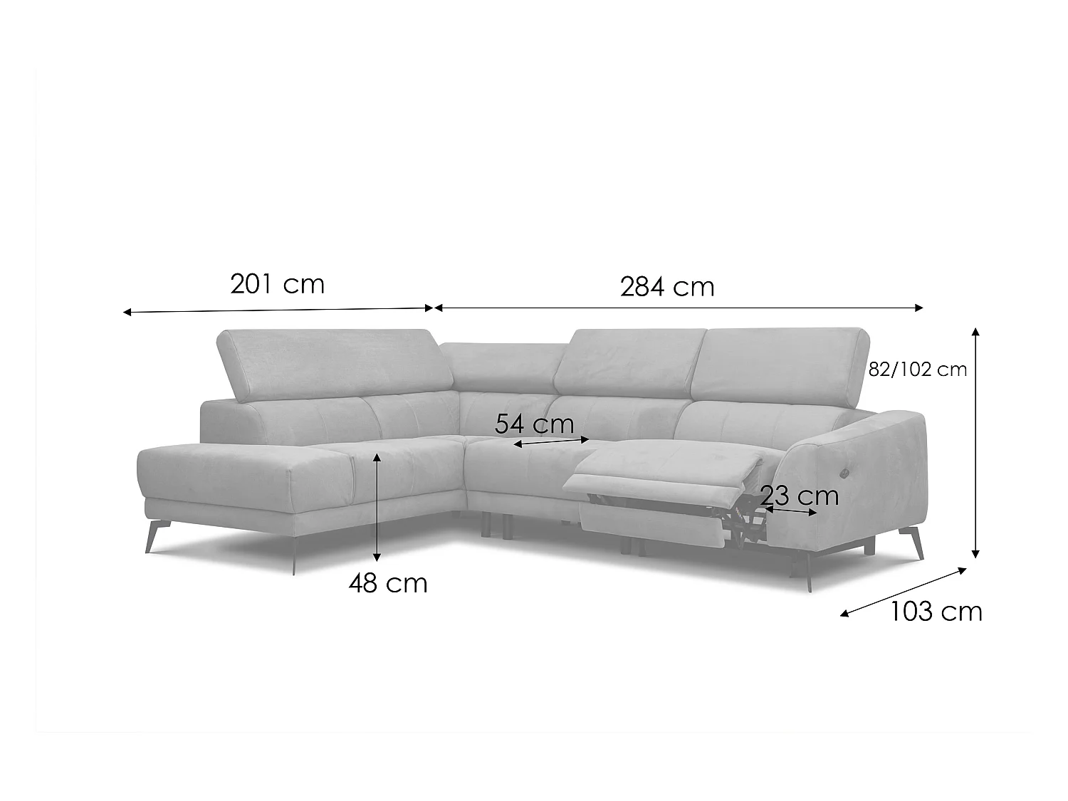 LARS 5-Sitzer-Ecksofa, 1 Relax, verstellbare Kopfstützen, taupe