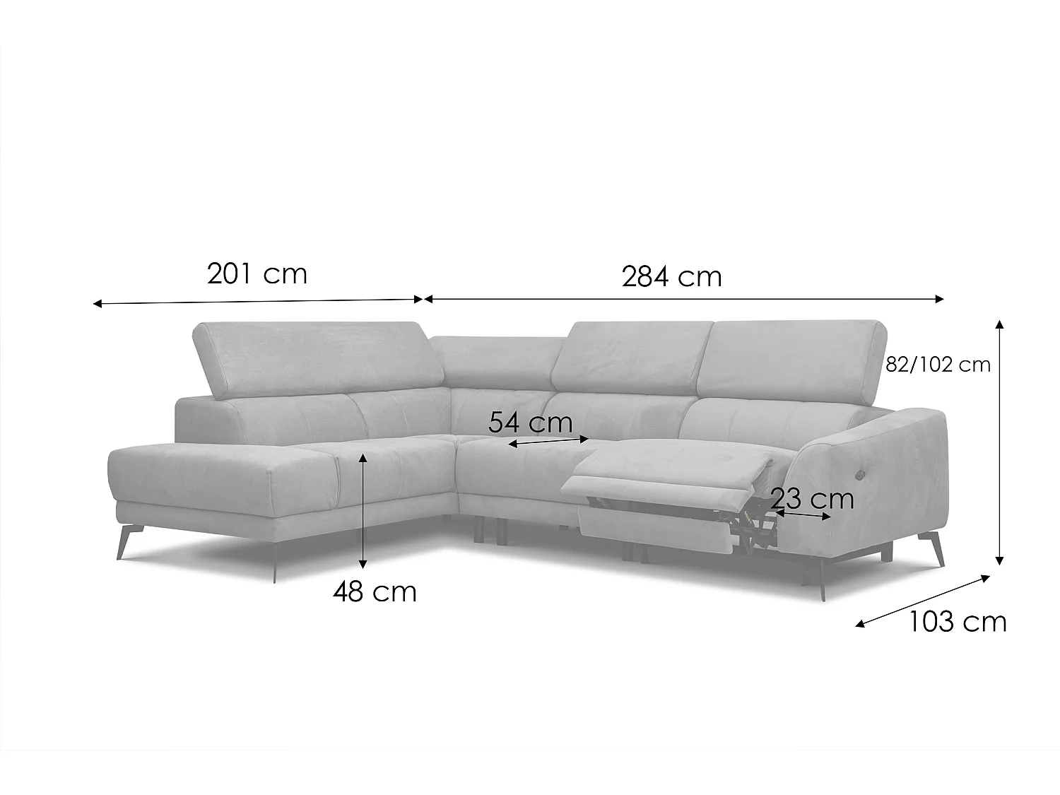 LARS 5-Sitzer-Ecksofa, 1 Relax, verstellbare Kopfstützen, taupe