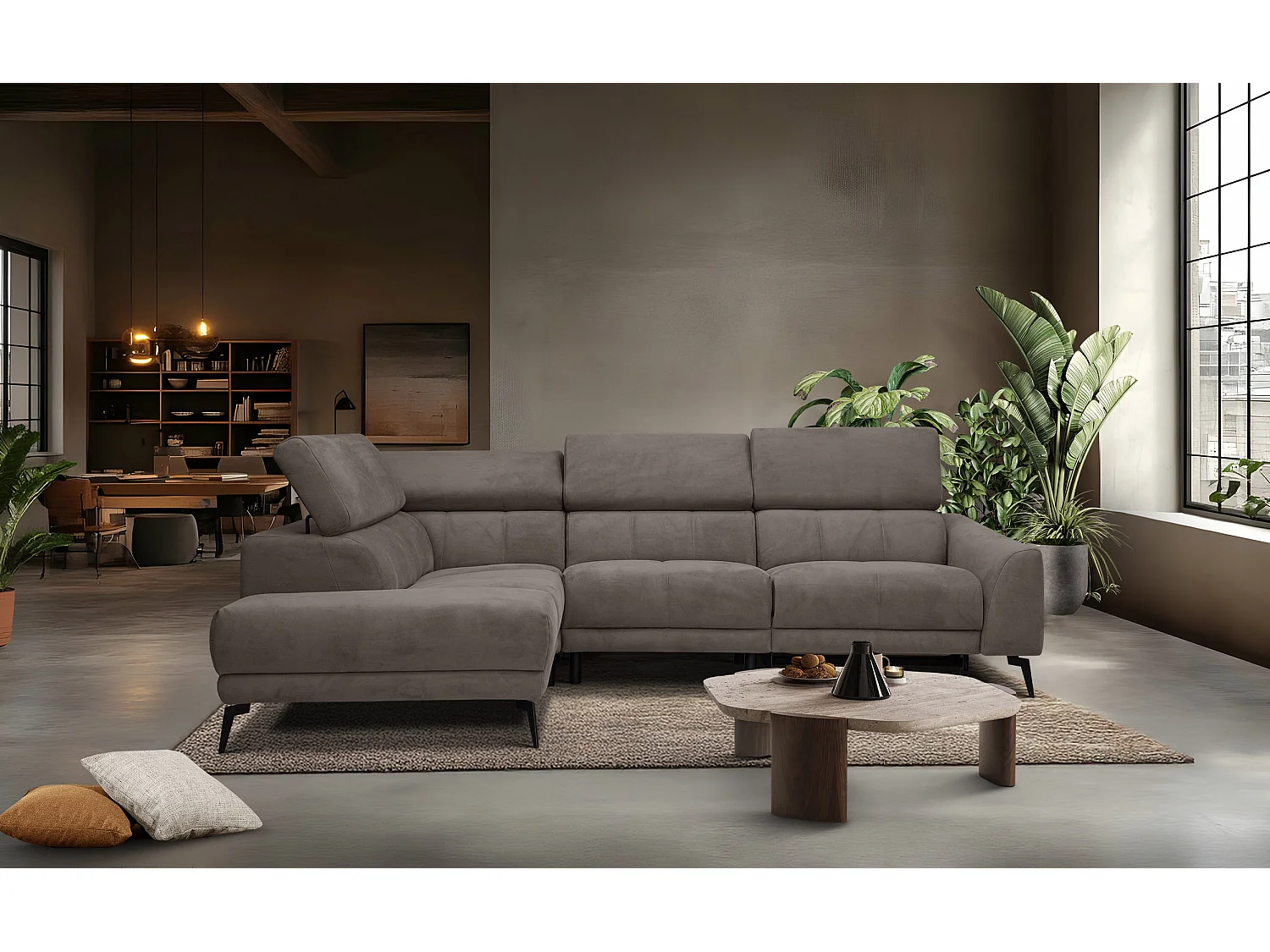 LARS 5-Sitzer-Ecksofa, 1 Relax, verstellbare Kopfstützen, taupe