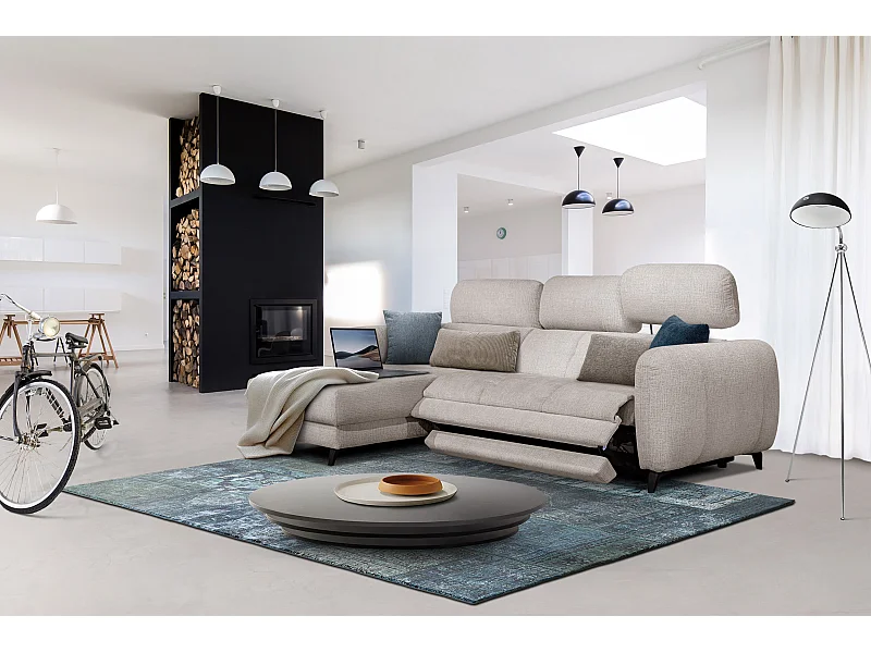 SVEN 3-Sitzer-Ecksofa, 1 Relax XL, verstellbare Kopfstützen, creme