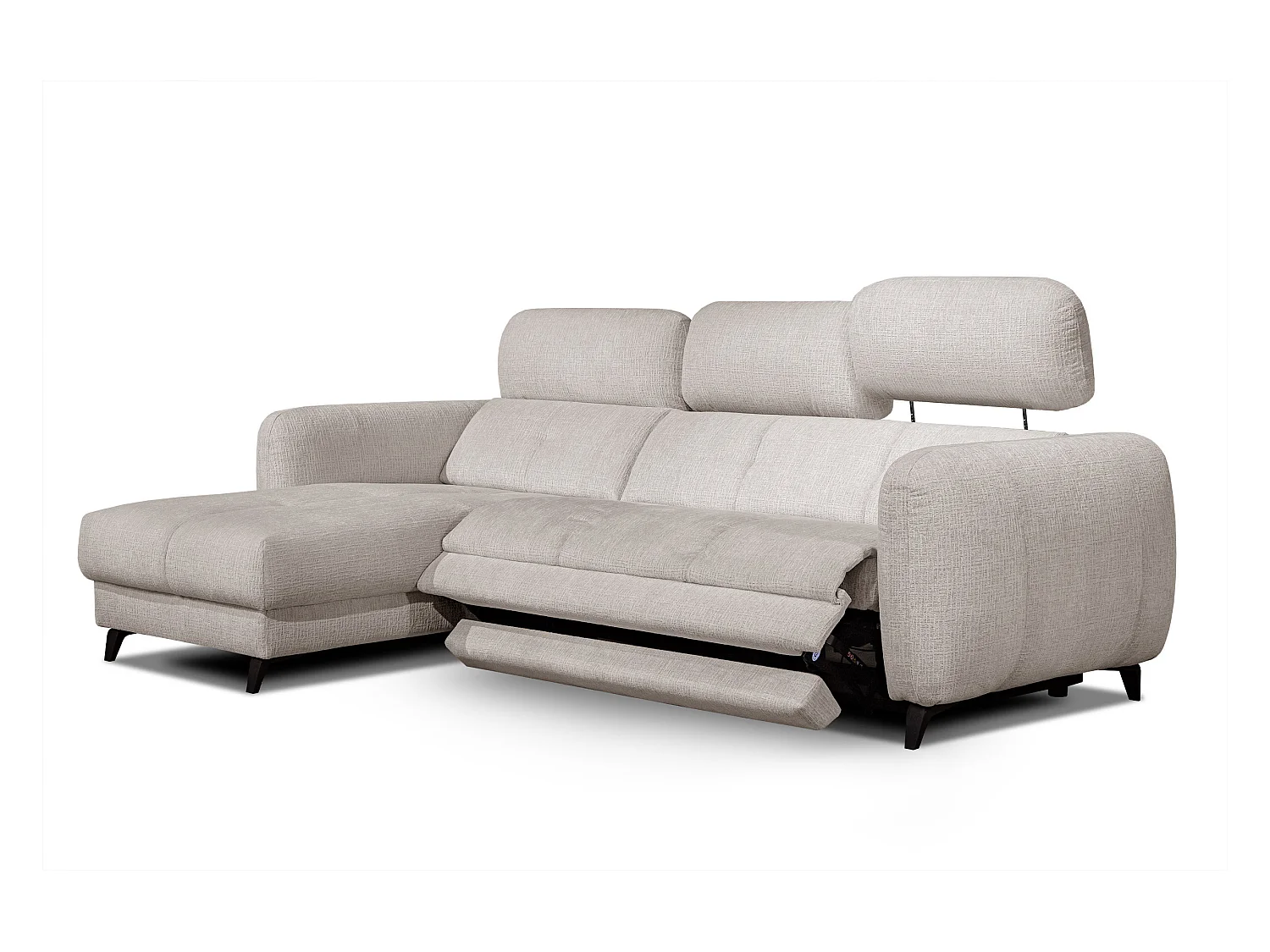 SVEN 3-Sitzer-Ecksofa, 1 Relax XL, verstellbare Kopfstützen, creme
