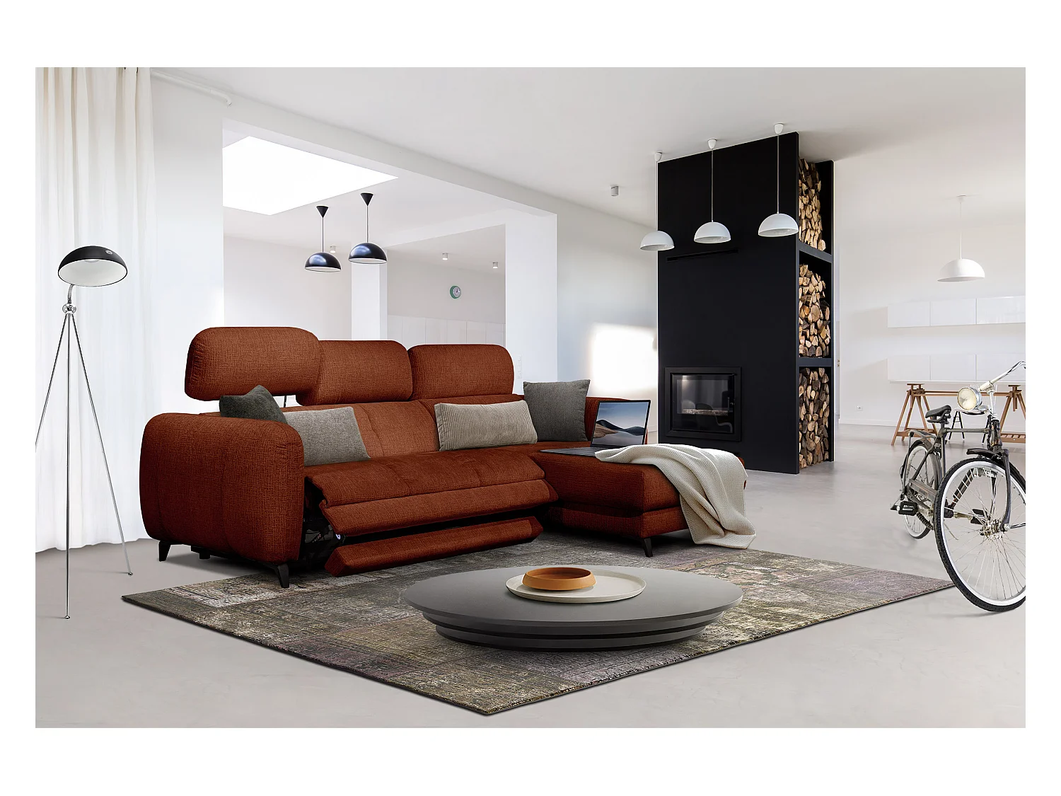 SVEN 3-Sitzer-Ecksofa, 1 Relax XL verstellbare Kopfstützen, rot