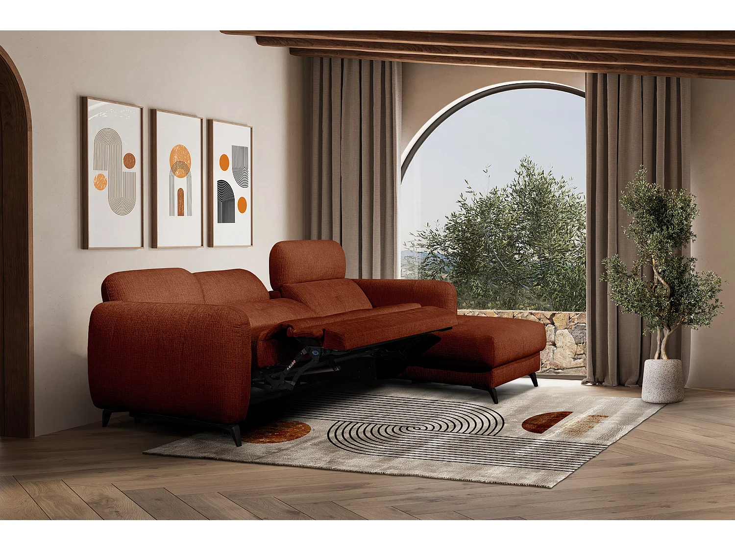 SVEN 3-Sitzer-Ecksofa, 1 Relax XL verstellbare Kopfstützen, rot