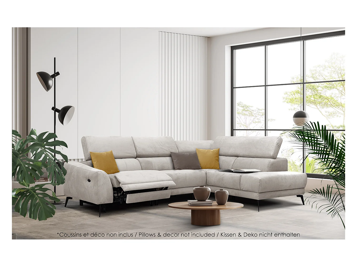 LARS 5-Sitzer-Ecksofa, 1 Relax, verstellbare Kopfstützen, beige