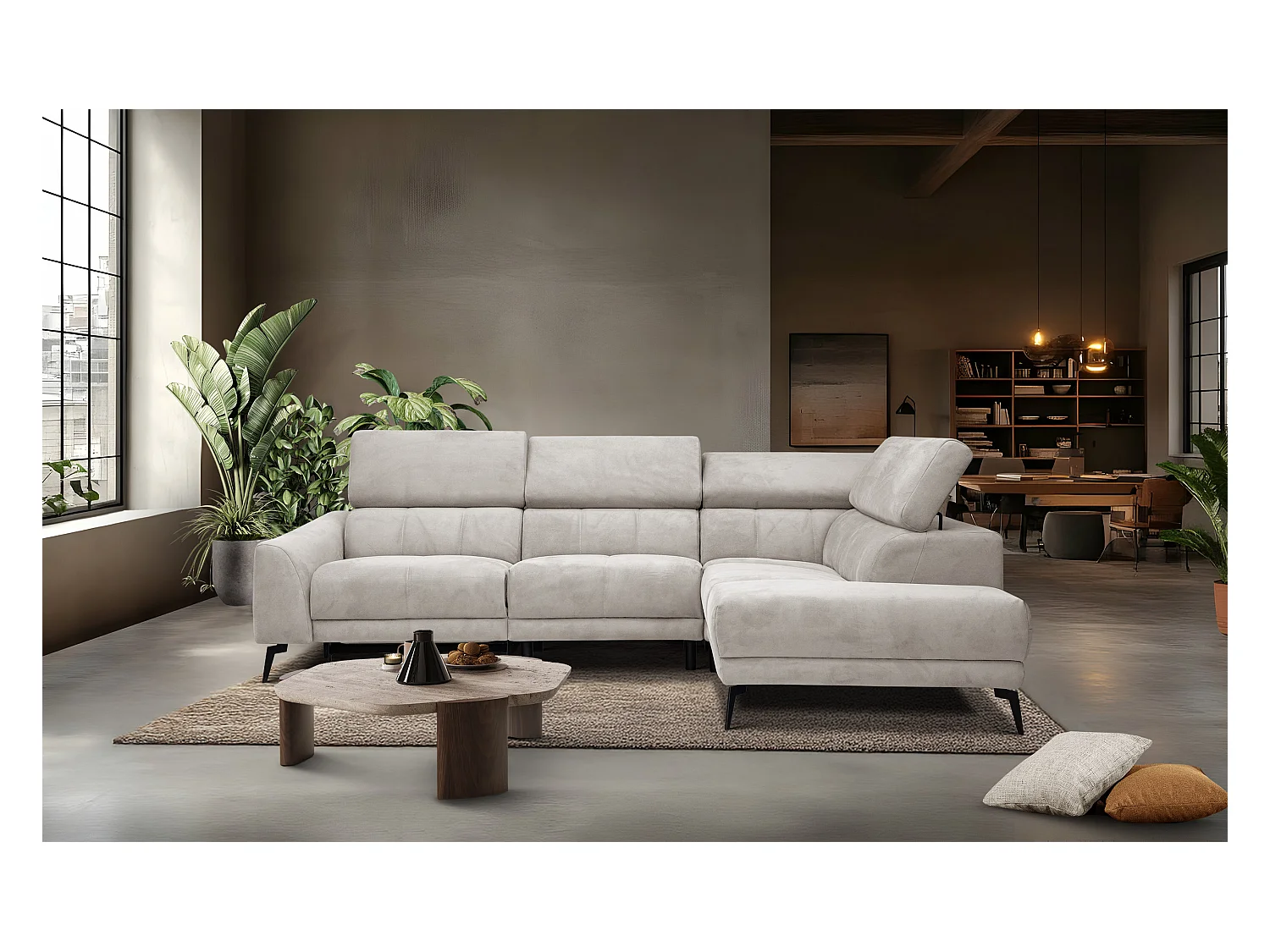 LARS 5-Sitzer-Ecksofa, 1 Relax, verstellbare Kopfstützen, beige