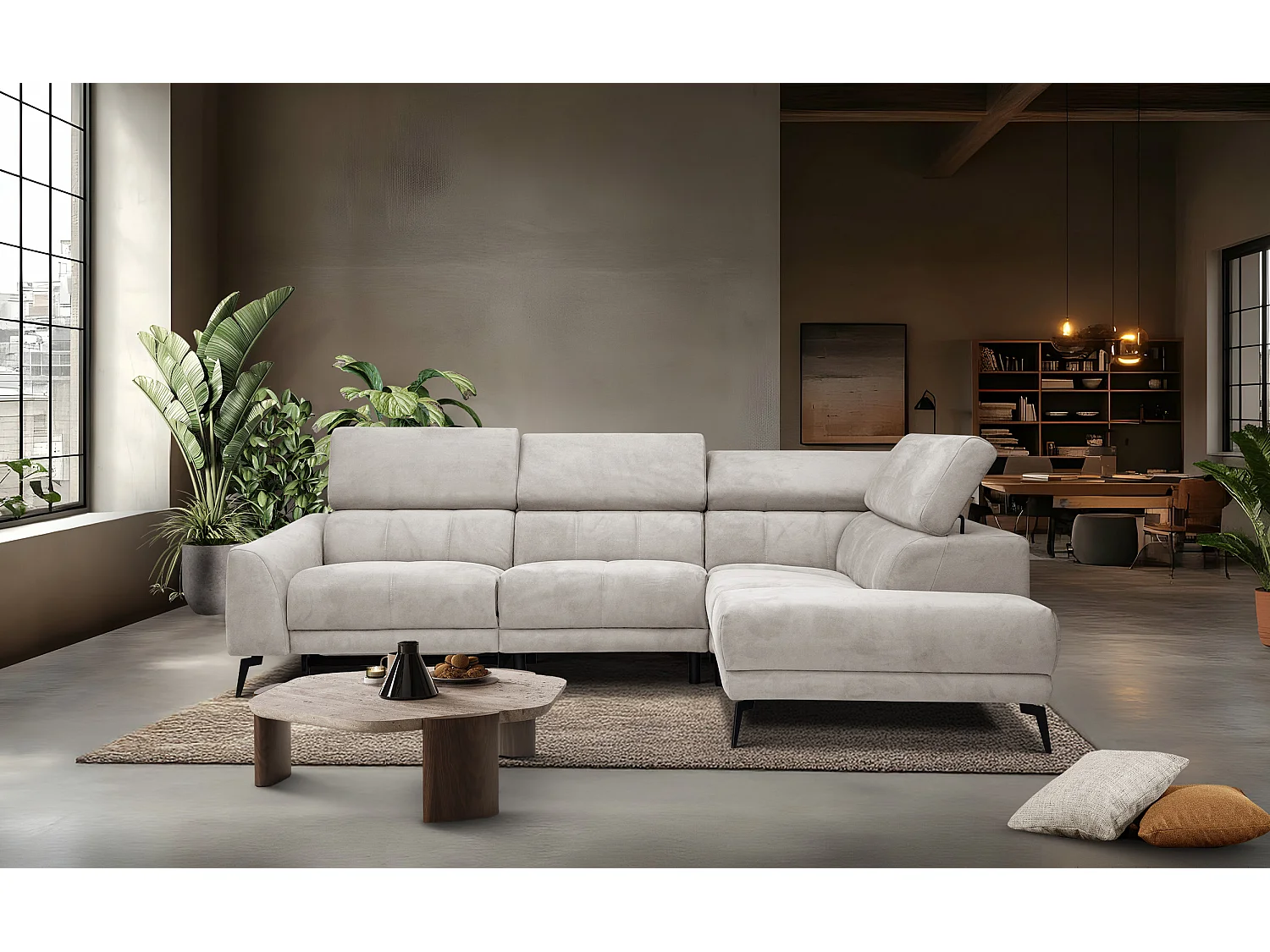 LARS 5-Sitzer-Ecksofa, 1 Relax, verstellbare Kopfstützen, beige