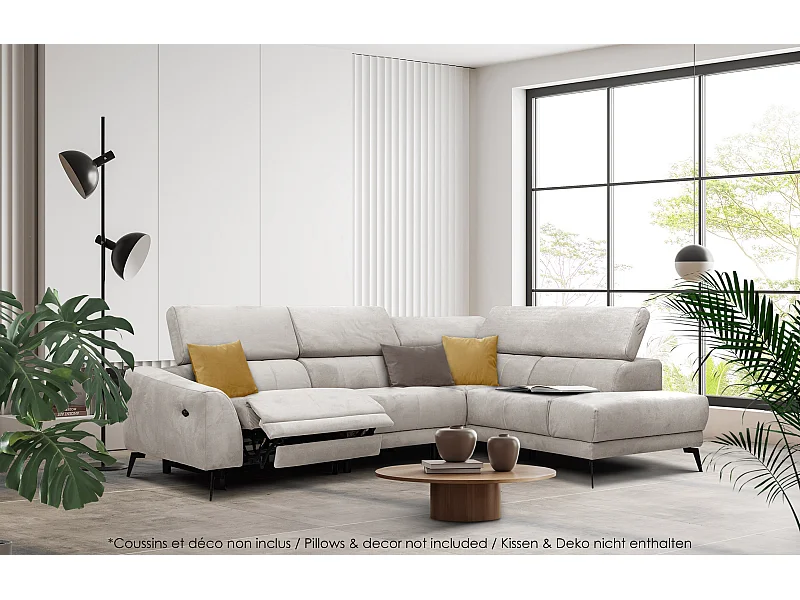 LARS 5-Sitzer-Ecksofa, 1 Relax, verstellbare Kopfstützen, beige