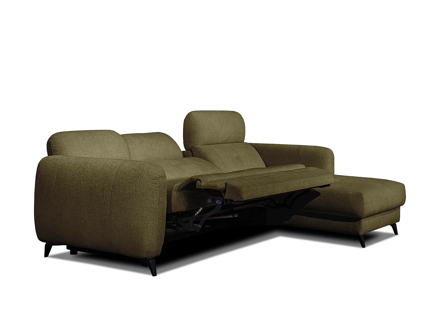 SVEN 3-Sitzer-Ecksofa, 1 Relax XL verstellbare Kopfstützen, olivgrün