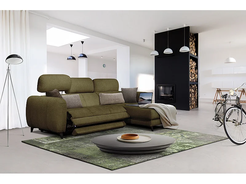 SVEN 3-Sitzer-Ecksofa, 1 Relax XL verstellbare Kopfstützen, olivgrün