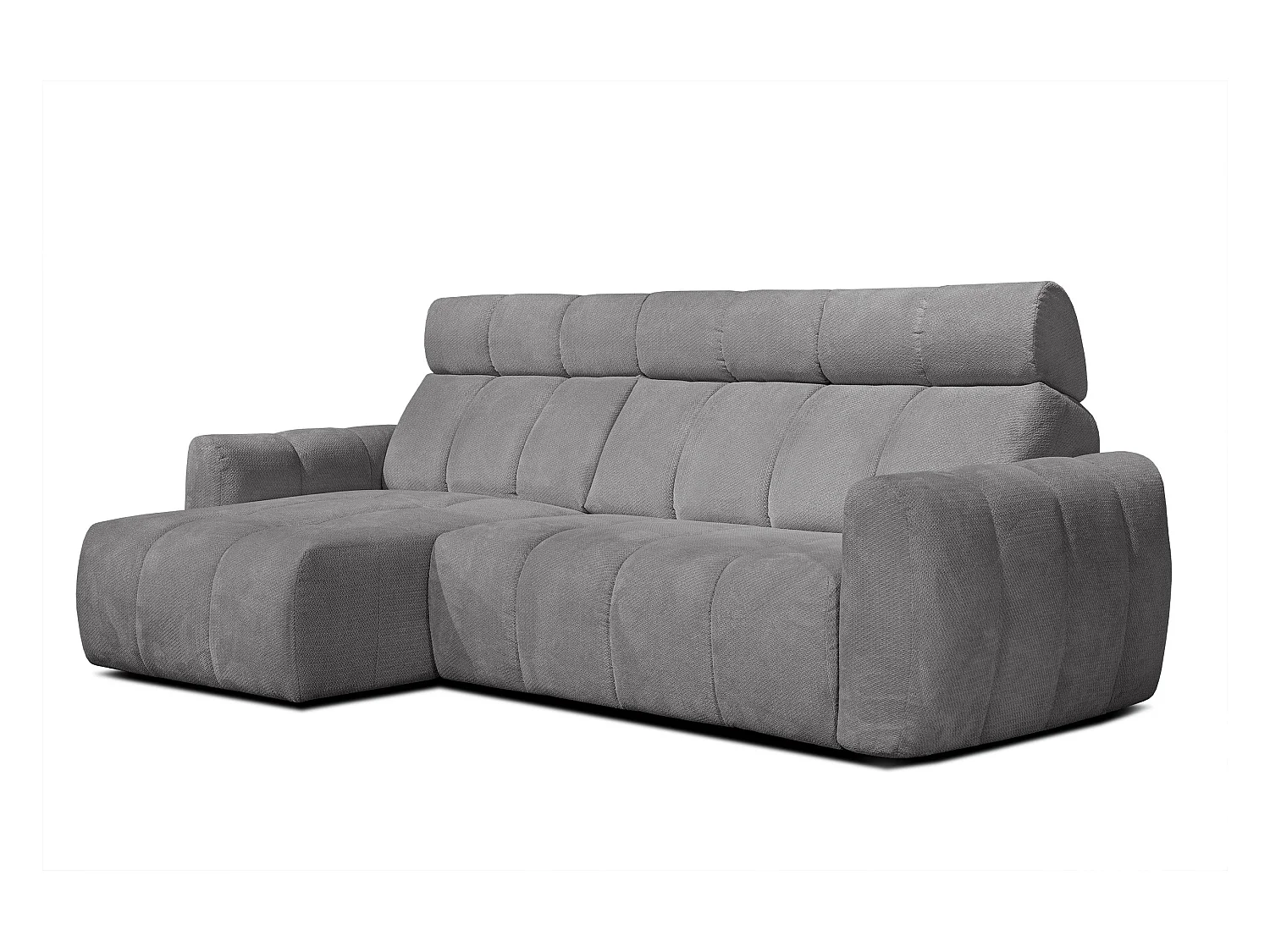 KIMI 3-Sitzer-Ecksofa, links, ausziehbarer Sitz, verstellbare Kopfstützen, grau