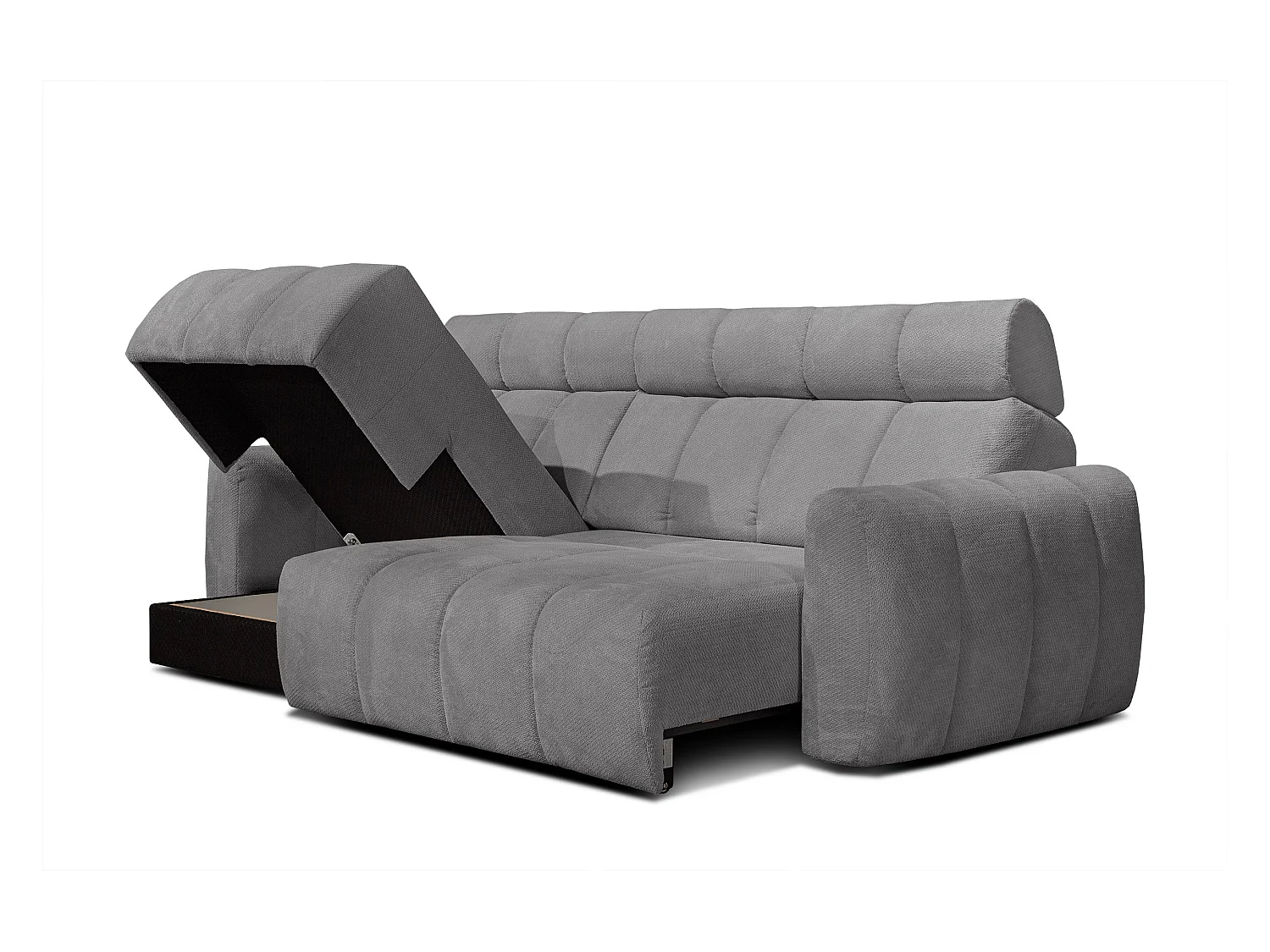 KIMI 3-Sitzer-Ecksofa, links, ausziehbarer Sitz, verstellbare Kopfstützen, grau