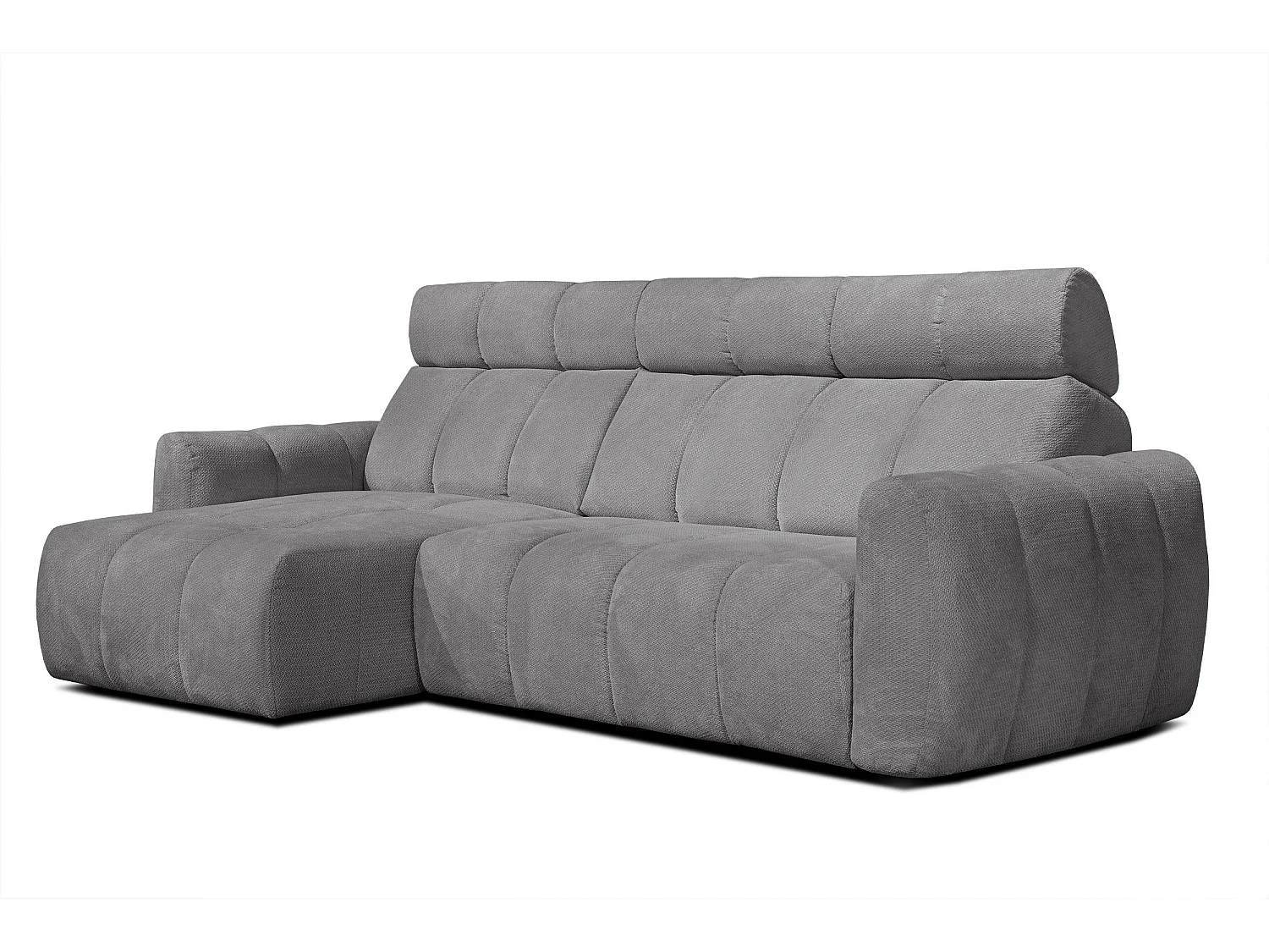 KIMI 3-Sitzer-Ecksofa, links, ausziehbarer Sitz, verstellbare Kopfstützen, grau