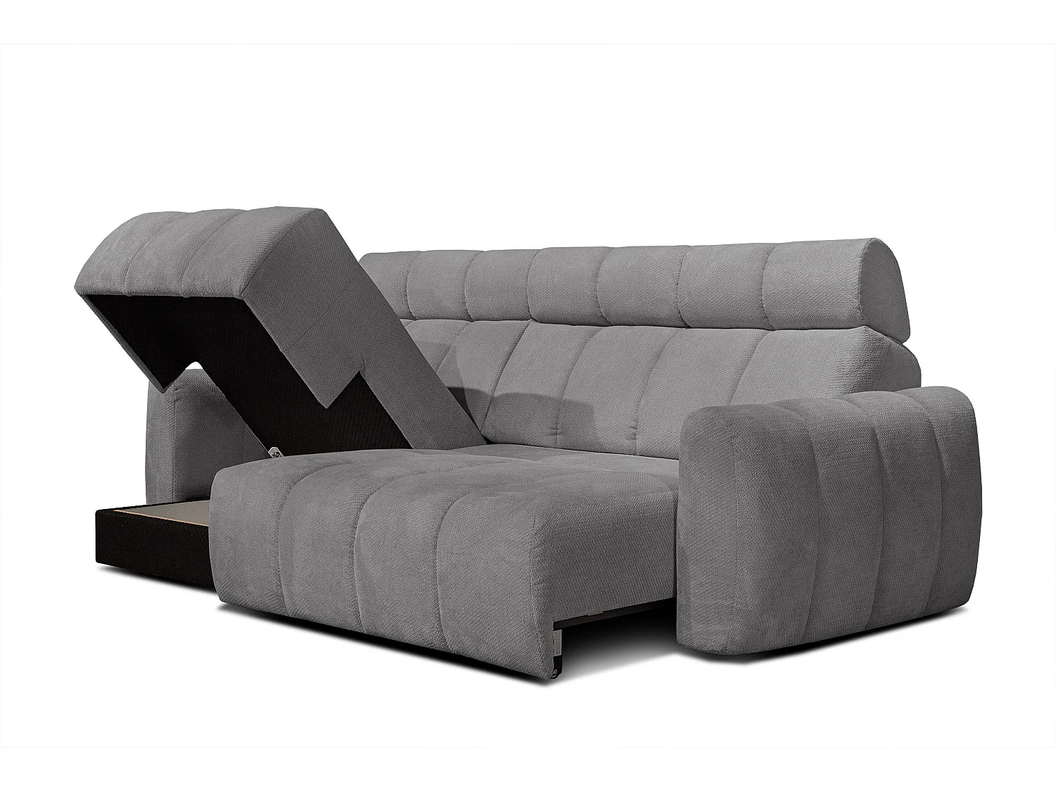 KIMI 3-Sitzer-Ecksofa, links, ausziehbarer Sitz, verstellbare Kopfstützen, grau