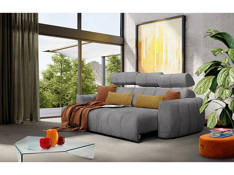 KIMI 3-Sitzer-Ecksofa, links, ausziehbarer Sitz, verstellbare Kopfstützen, grau