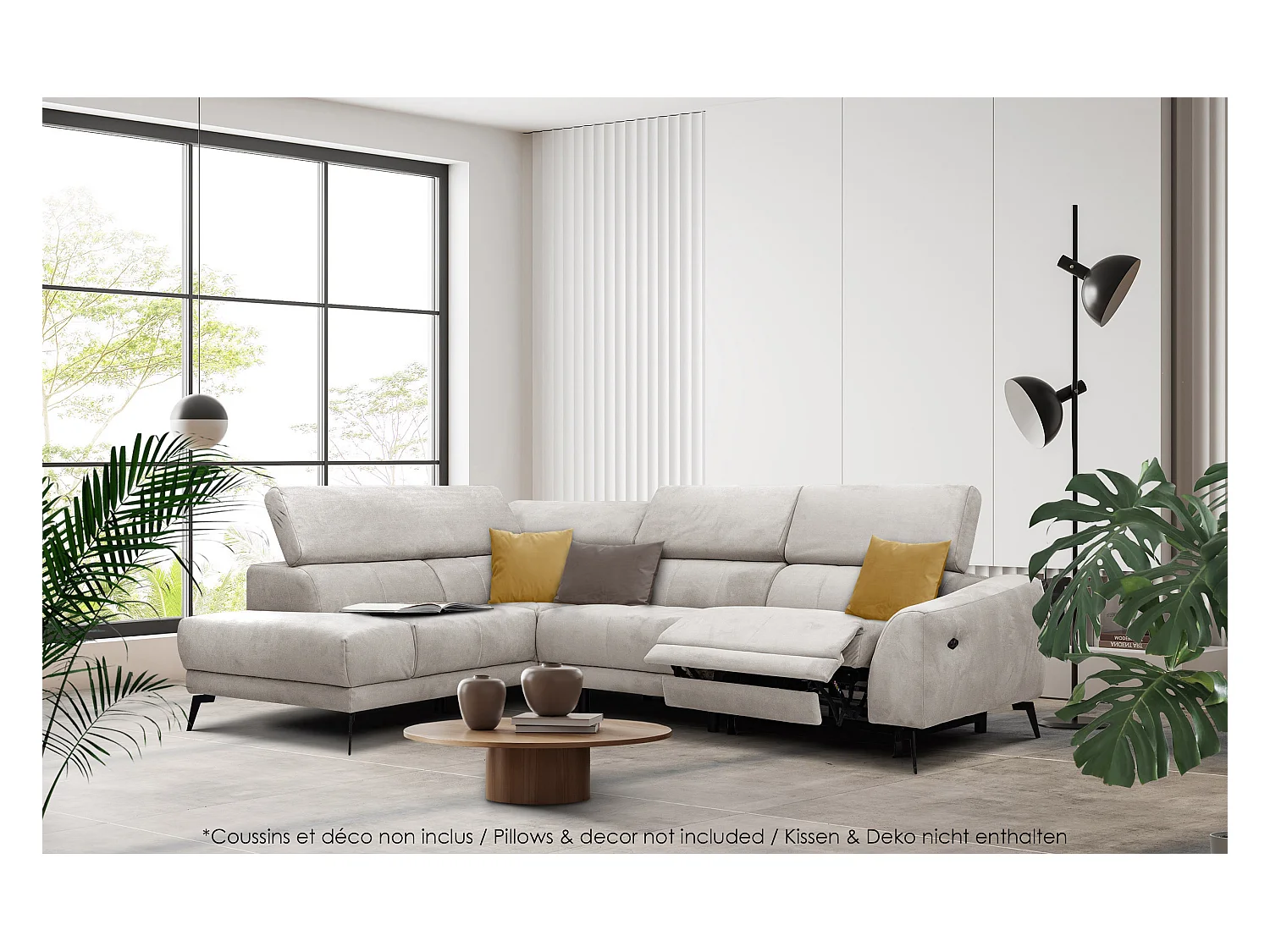 LARS 5-Sitzer-Ecksofa, 1 Relax, verstellbare Kopfstützen, beige