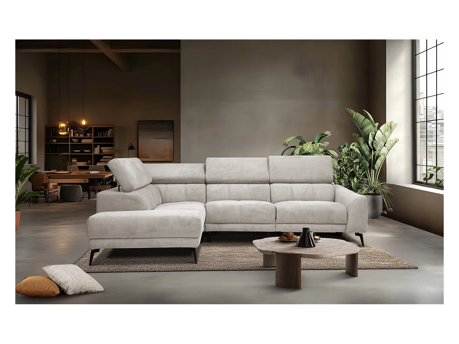 LARS 5-Sitzer-Ecksofa, 1 Relax, verstellbare Kopfstützen, beige