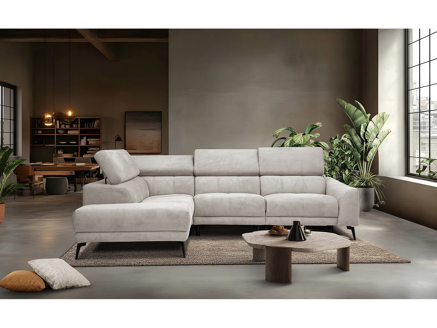 LARS 5-Sitzer-Ecksofa, 1 Relax, verstellbare Kopfstützen, beige