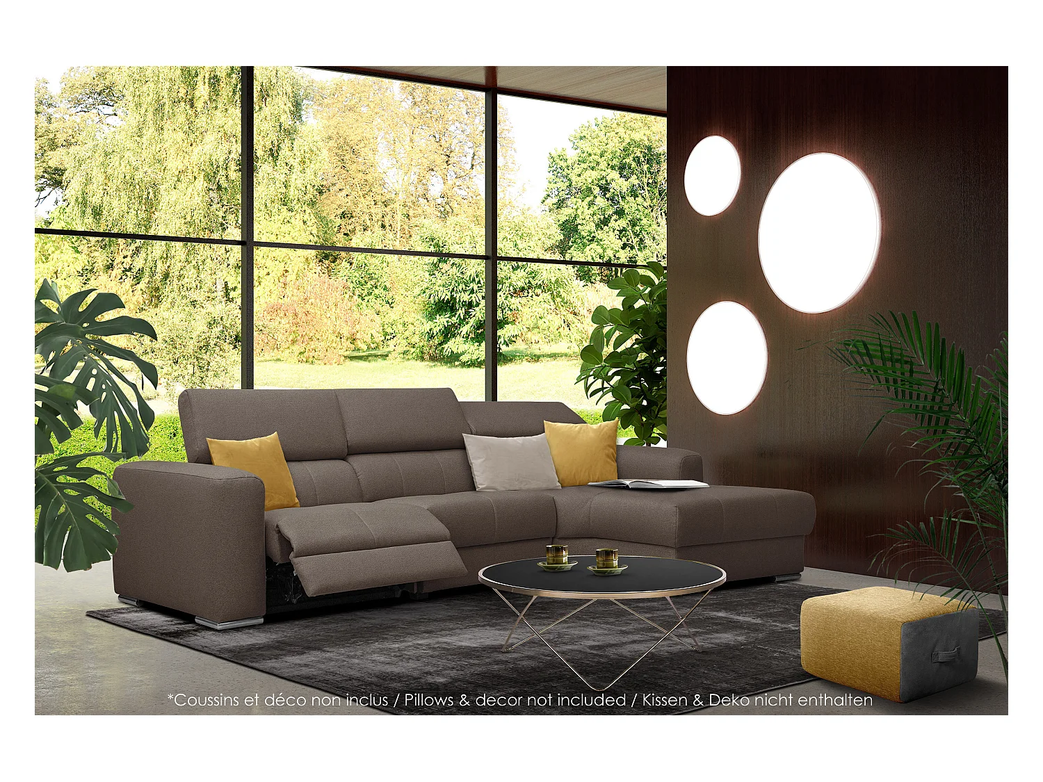 KARO 4-Sitzer-Ecksofa, 1 Relax, verstellbare Kopfstützen, braun