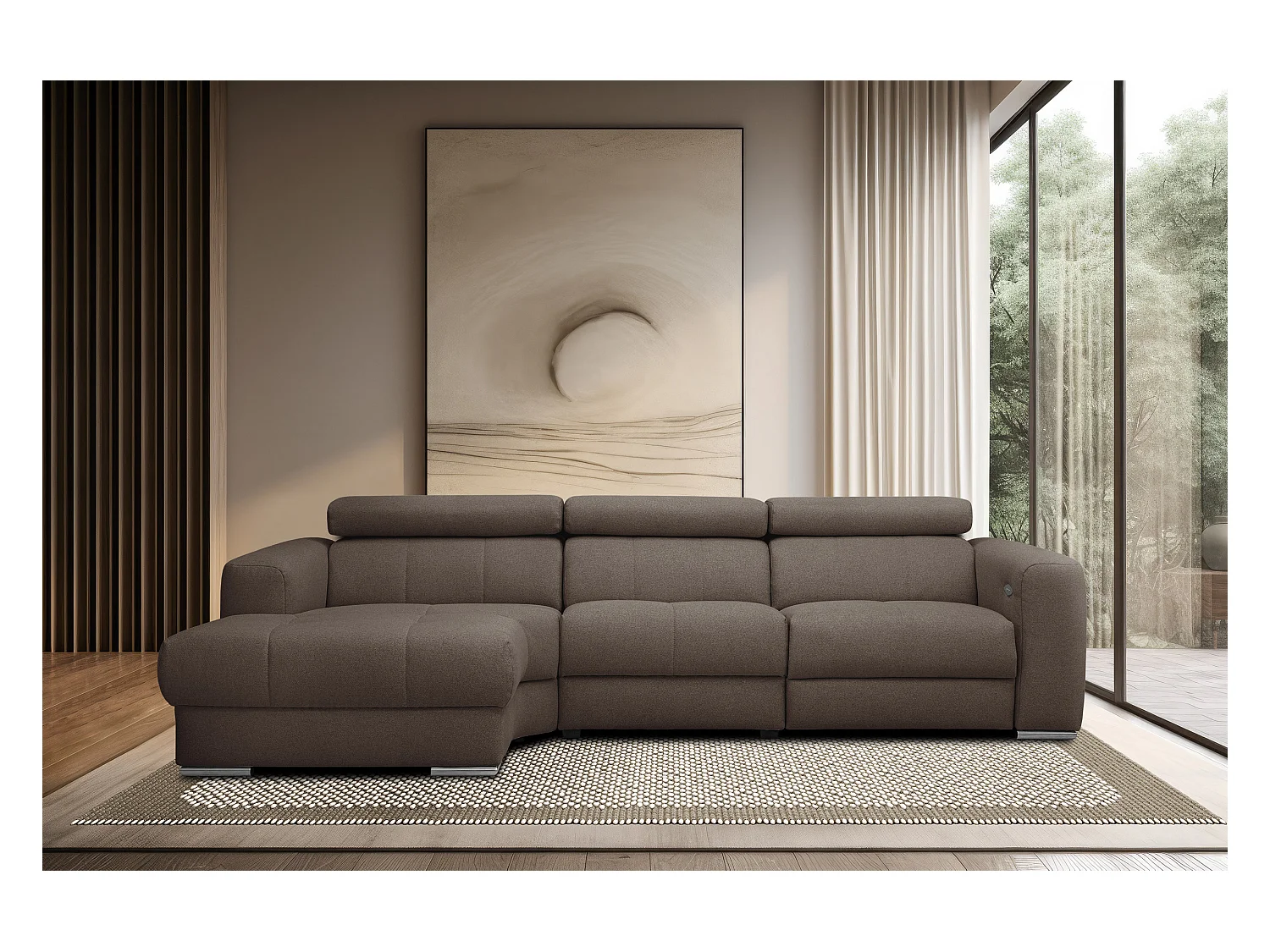 KARO 4-Sitzer-Ecksofa, 1 Relax, verstellbare Kopfstützen, braun