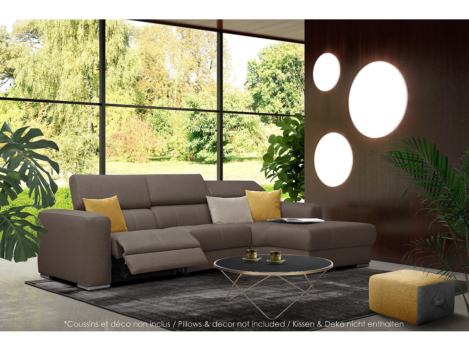 KARO 4-Sitzer-Ecksofa, 1 Relax, verstellbare Kopfstützen, braun