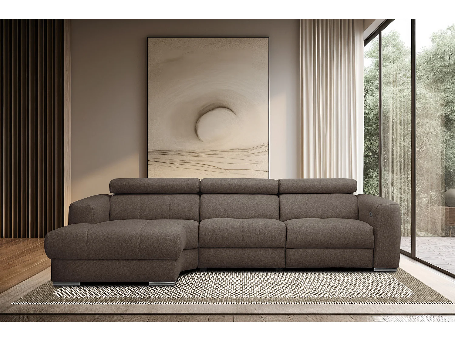 KARO 4-Sitzer-Ecksofa, 1 Relax, verstellbare Kopfstützen, braun