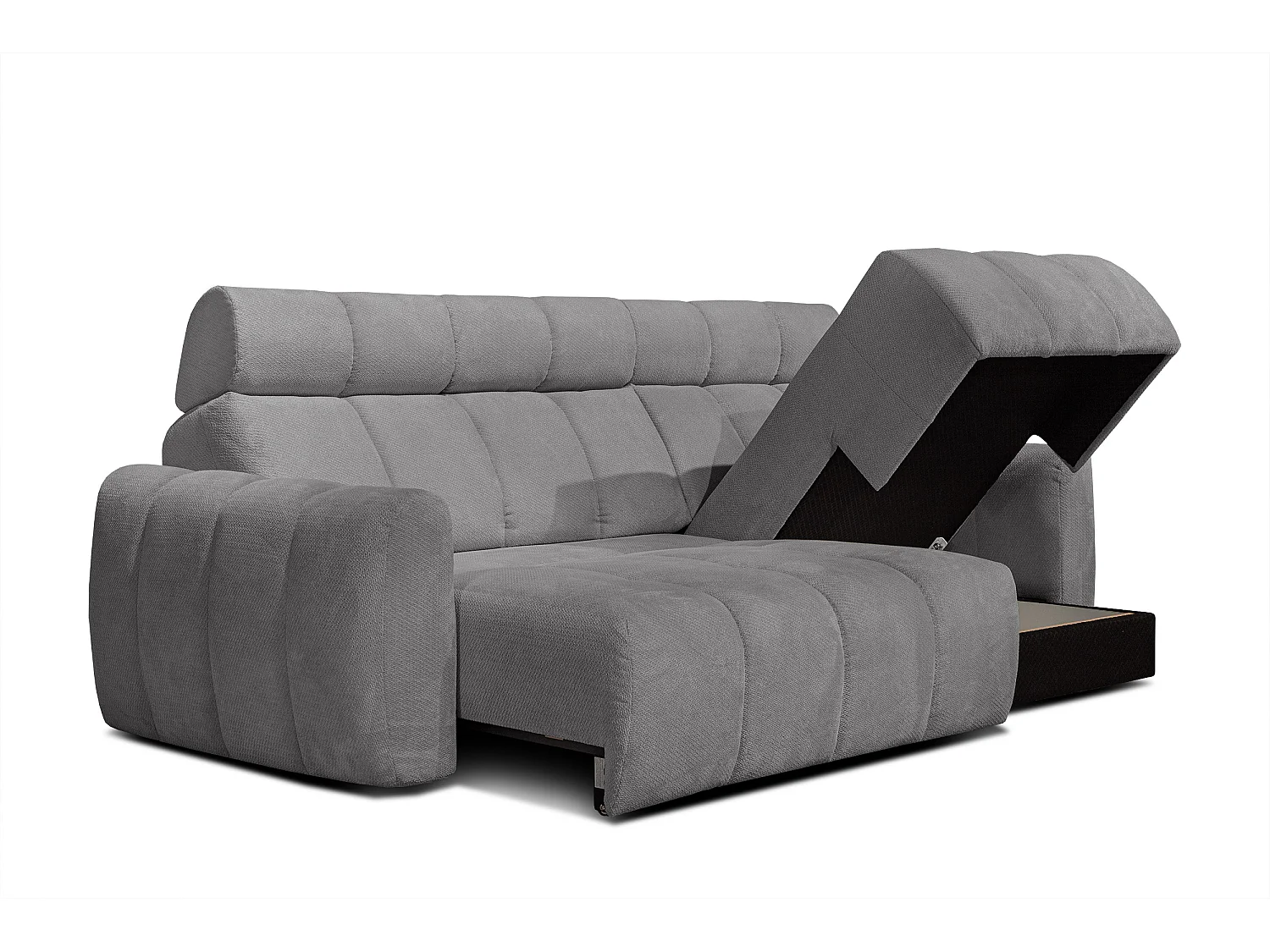 KIMI 3-Sitzer-Ecksofa, ausziehbarer Sitz, verstellbare Kopfstützen, grau