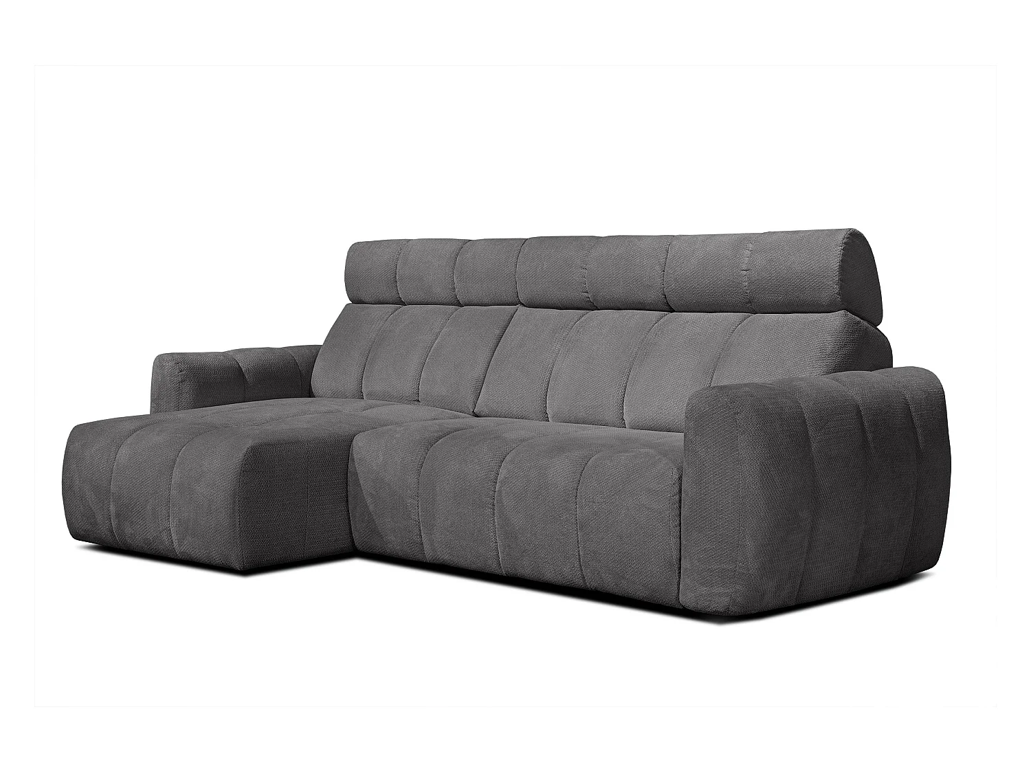 KIMI 3-Sitzer-Ecksofa, links, ausziehbarer Sitz, verstellbare Kopfstützen, dunkelgrau