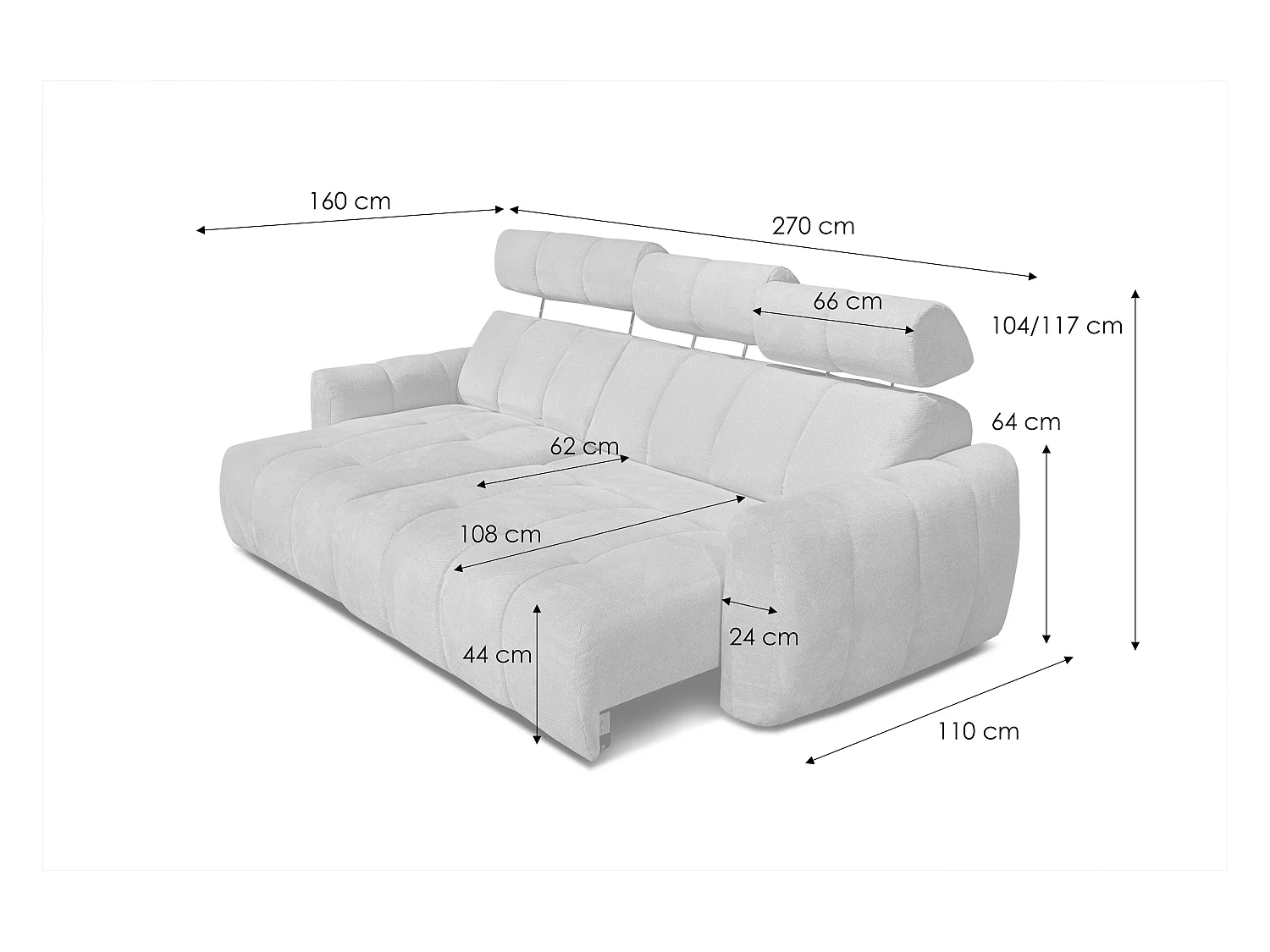KIMI 3-Sitzer-Ecksofa, links, ausziehbarer Sitz, verstellbare Kopfstützen, dunkelgrau