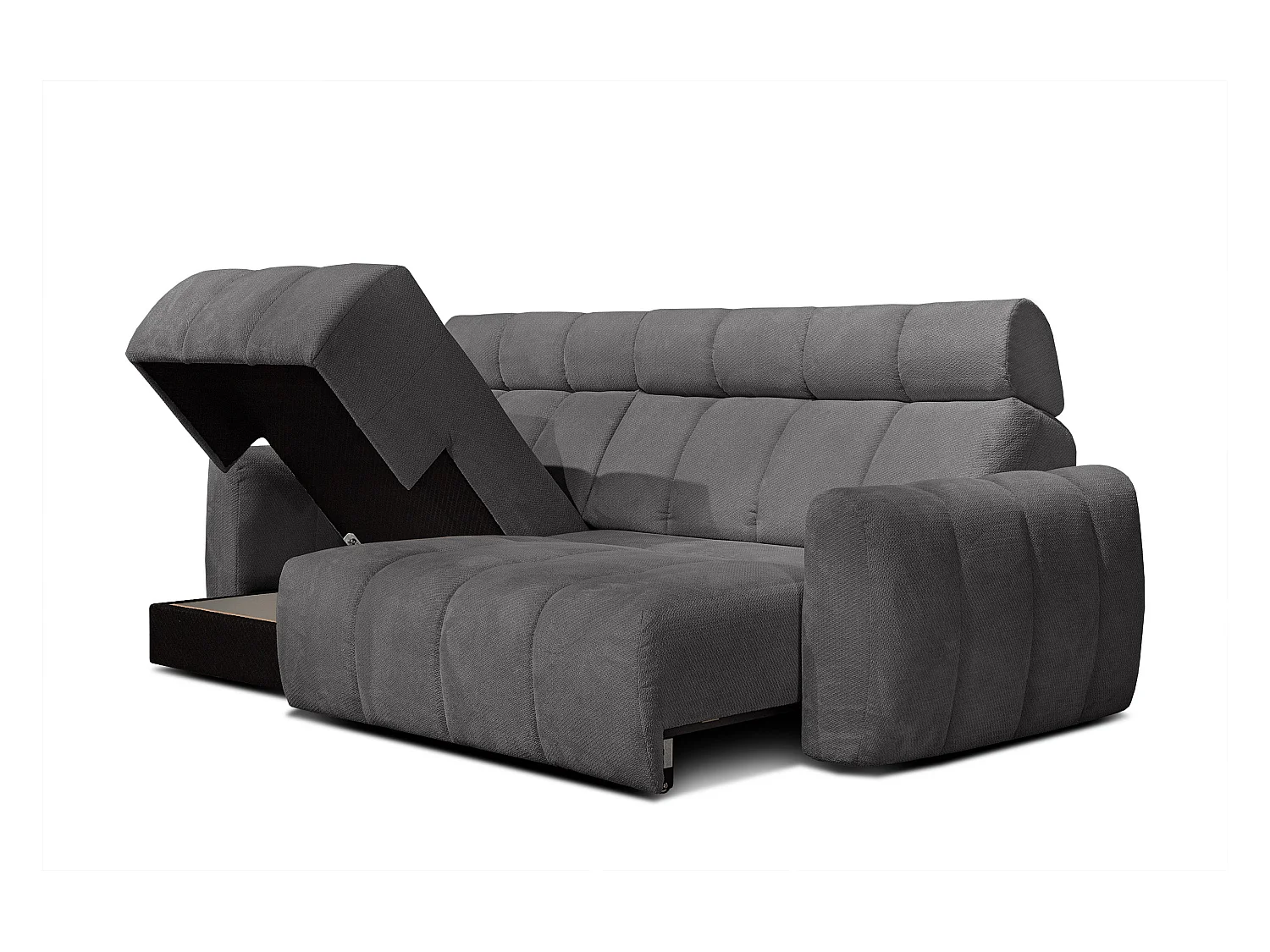 KIMI 3-Sitzer-Ecksofa, links, ausziehbarer Sitz, verstellbare Kopfstützen, dunkelgrau
