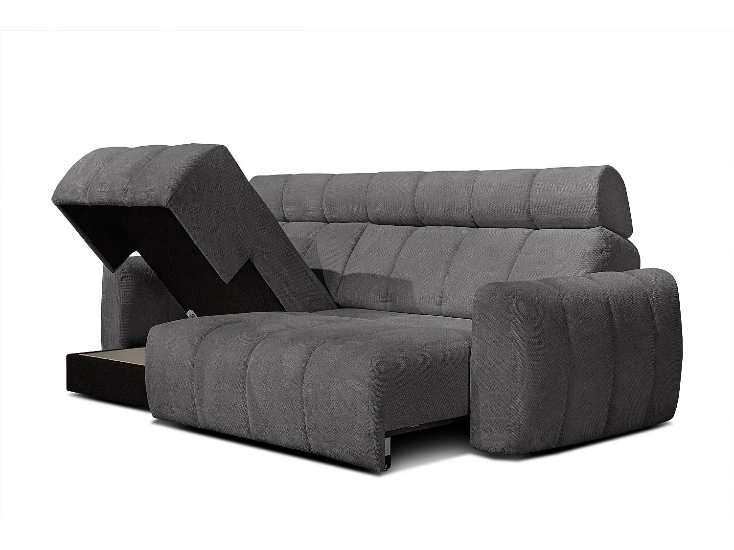 KIMI 3-Sitzer-Ecksofa, links, ausziehbarer Sitz, verstellbare Kopfstützen, dunkelgrau