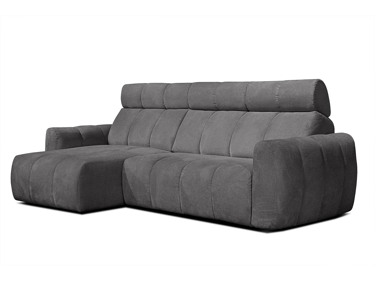 KIMI 3-Sitzer-Ecksofa, links, ausziehbarer Sitz, verstellbare Kopfstützen, dunkelgrau