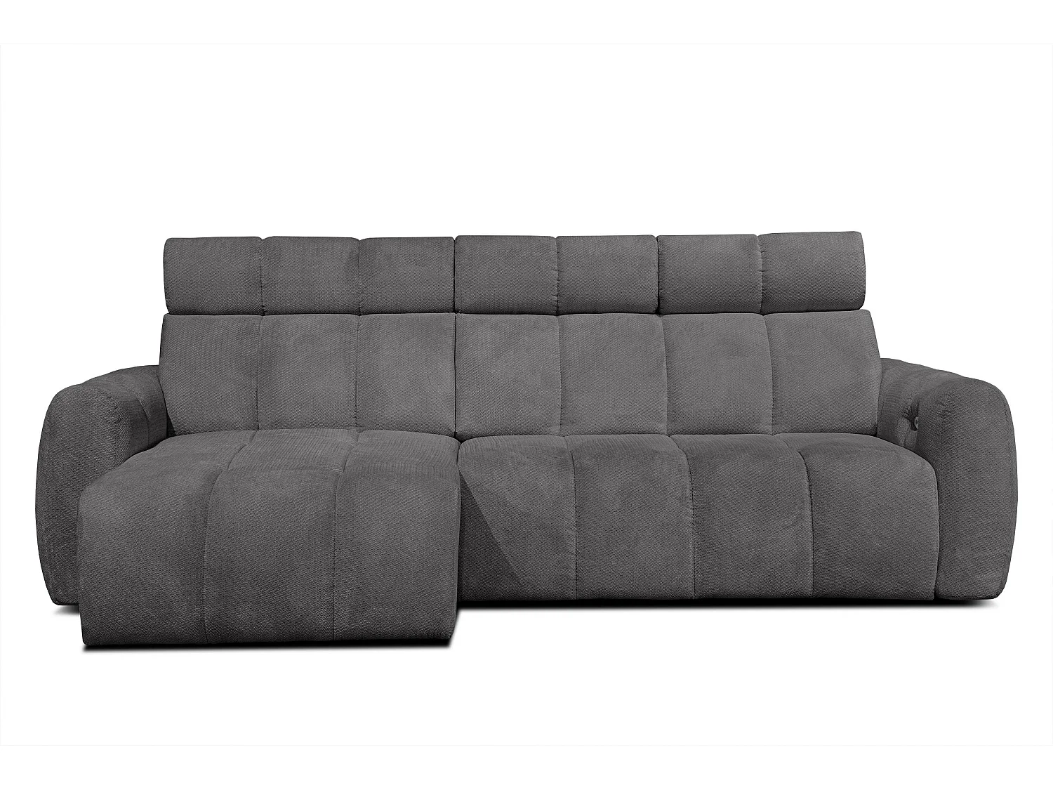 KIMI 3-Sitzer-Ecksofa, links, ausziehbarer Sitz, verstellbare Kopfstützen, dunkelgrau