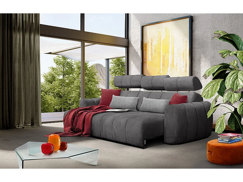 KIMI 3-Sitzer-Ecksofa, links, ausziehbarer Sitz, verstellbare Kopfstützen, dunkelgrau