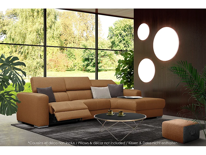 KARO 4-Sitzer-Ecksofa, 1 Relax, verstellbare Kopfstützen, orange