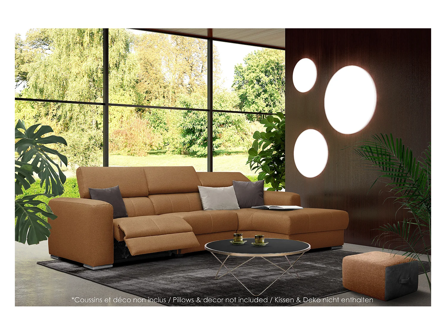 KARO 4-Sitzer-Ecksofa, 1 Relax, verstellbare Kopfstützen, orange