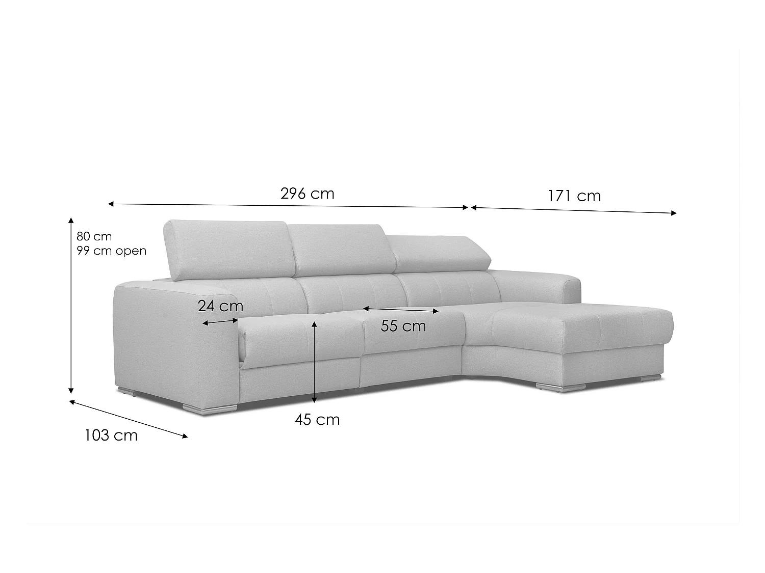 KARO 4-Sitzer-Ecksofa, 1 Relax, verstellbare Kopfstützen, orange
