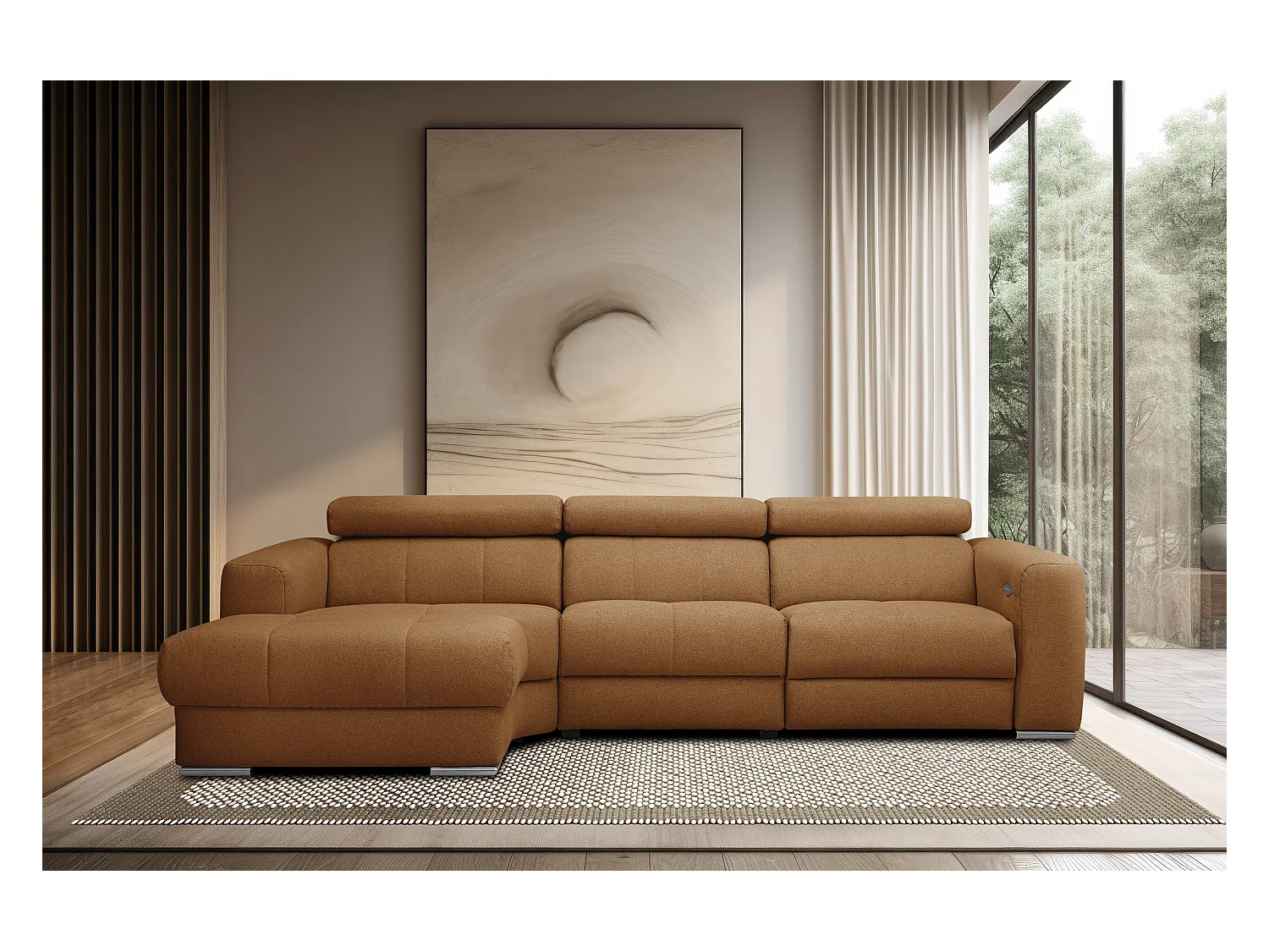 KARO 4-Sitzer-Ecksofa, 1 Relax, verstellbare Kopfstützen, orange