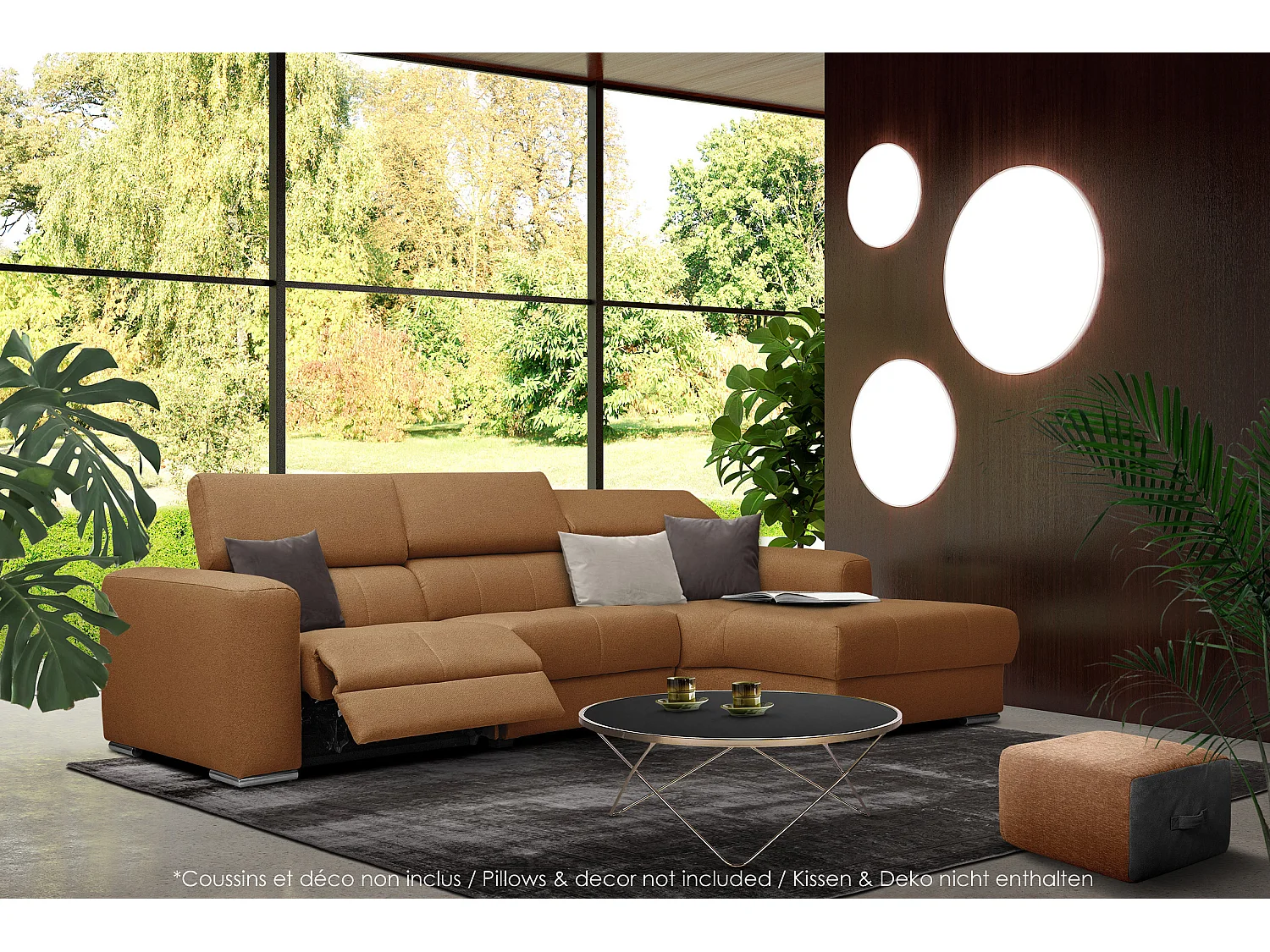 KARO 4-Sitzer-Ecksofa, 1 Relax, verstellbare Kopfstützen, orange