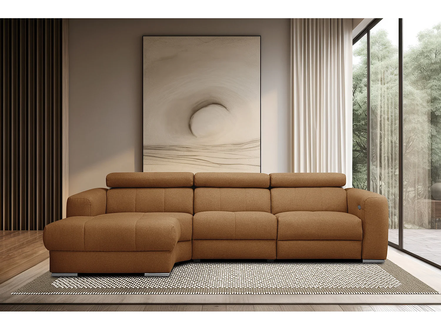 KARO 4-Sitzer-Ecksofa, 1 Relax, verstellbare Kopfstützen, orange